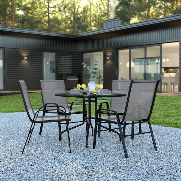Flash Furniture 5PC Patio Set-31.5SQ Glass Table, 4 Gray Chairs TLH-073A2303C-GY-GG - main